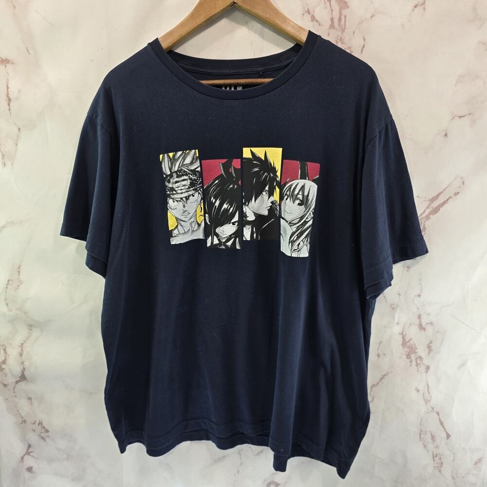 Uniqlo Fairy Tail T Shirt Mens XXL Blue Crew Short Sleeve Tee Anime RARE HTF